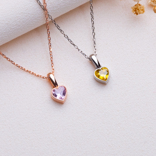 Heart Birthstone Necklace • Tiny Gold Heart Pendant with Charm • Personalized Birthstone Jewelry Gift • Dainty Heart Necklace • Gift for Her