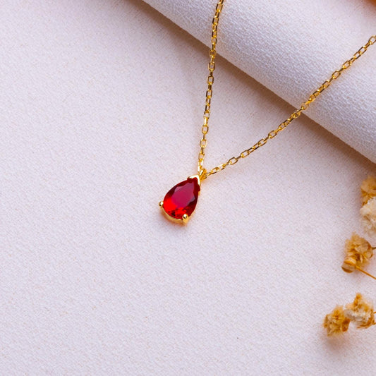 Drop Birthstone Necklace • Custom Teardrop Gem Pendant • Gold Minimalist Necklace • Personalized Gift for Her,Handmade Birthday Jewelry