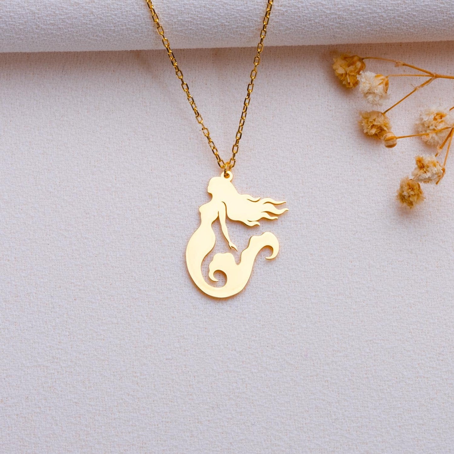 Mermaid Pendant Necklace: 14K Gold Plated 925 Sterling Silver Charm