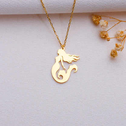 Mermaid Pendant Necklace: 14K Gold Plated 925 Sterling Silver Charm