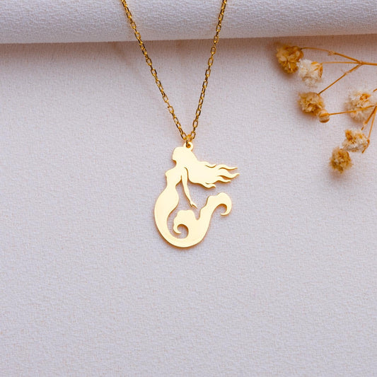 Mermaid Pendant Necklace: 14K Gold Plated 925 Sterling Silver Charm
