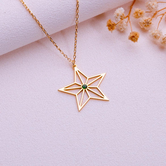 Origami Star Necklace – North Star Pendant, Polaris Compass Necklace, Handmade Silver or Gold Star Jewelry, Birthstone Gift for Her or Him