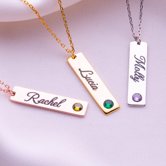 Custom Bar Necklace,Gold Name Bar Necklace,Engraved Birthstone Necklace, Handwriting Jewelry, Dainty Personalized Gift for Her,Birthday Gift