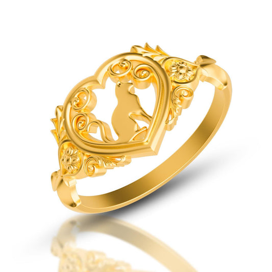 Handmade Gold Plated Sterling Silver Cat Ring – 925 Silver Decorated Cat Jewelry for Women Unique Animal Lover Gift