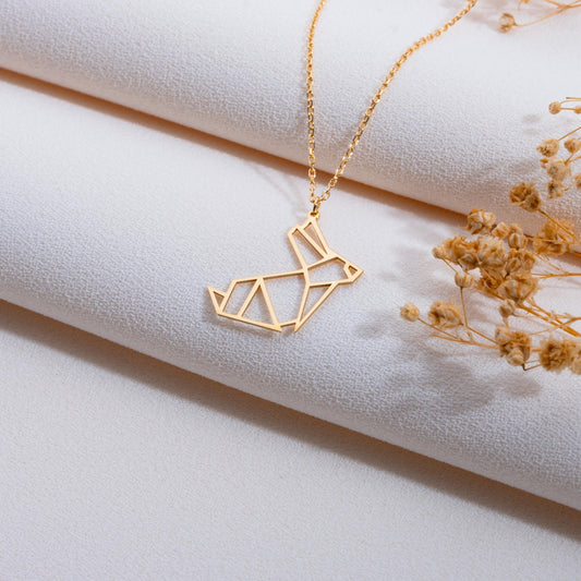 Origami Bunny Necklace, Minimalist Rabbit Pendant, Gold or Silver Necklace for Women, Cute Everyday Jewelry, Birthday Gift for Her,handmade