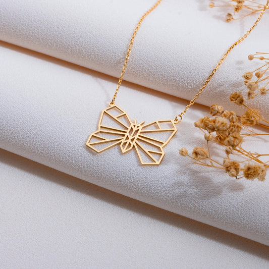 Origami Butterfly Necklace, Dainty Charm Pendant, Gold or Silver Butterfly Jewelry,Gothic Style Necklace, Personalized Gift for Her,handmade