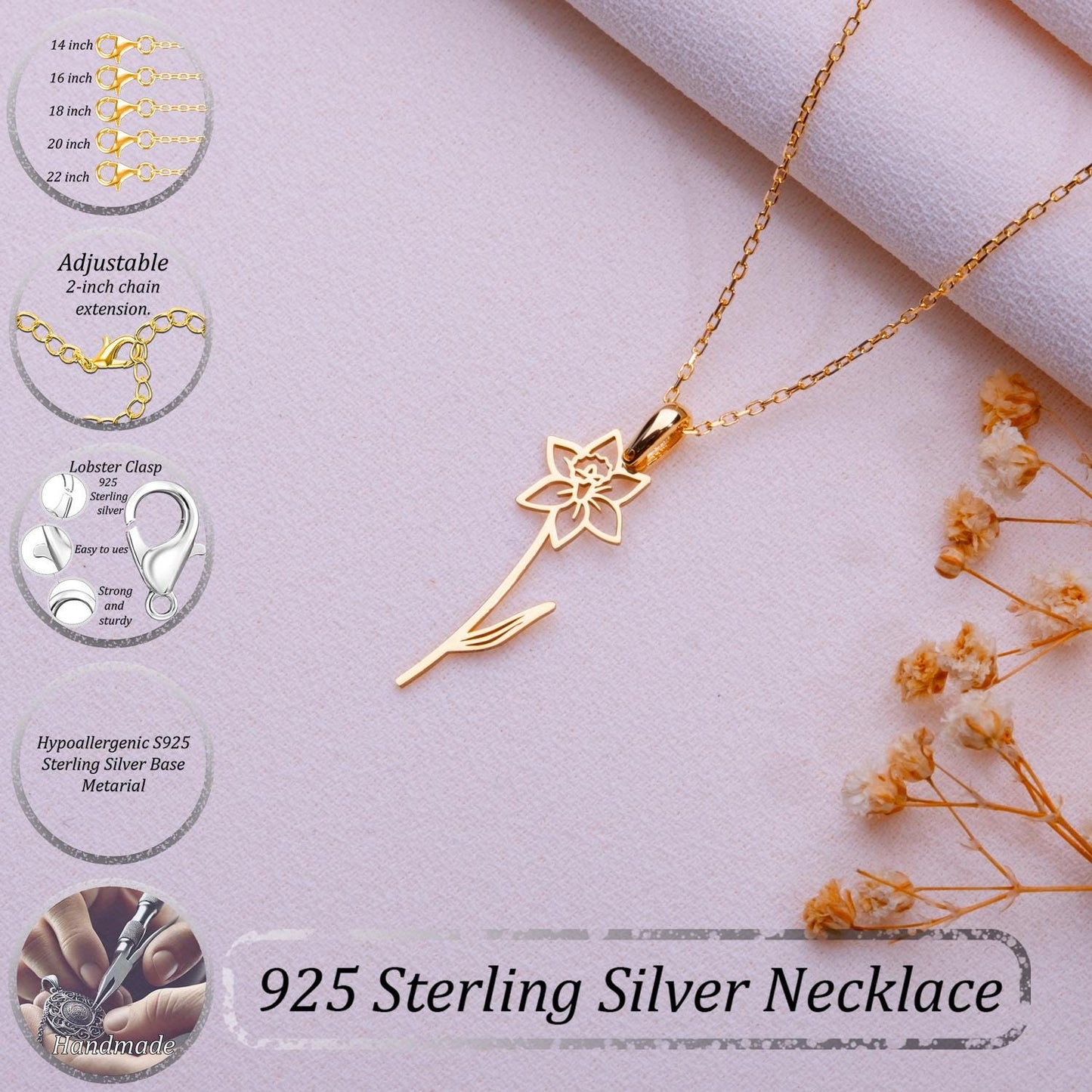 Bouquet Birth Flower Necklace•Gold or Silver Dainty Floral Jewelry•Personalized Gift for Her•Custom Birthday Gift•Birth Month Flower Pendant