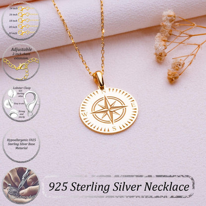 Compass Necklace • Compass Pendant • Silver Charm Necklace • Locket Necklace•North Star Jewelry•Coordinate Gift for Him•Mens Womens Compass