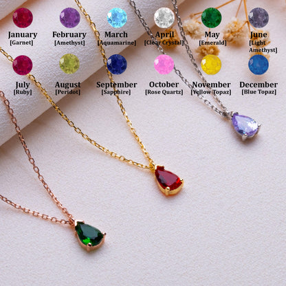 Drop Birthstone Necklace-Dainty Gold or Silver Teardrop Pendant ,Personalized Birthstone Jewelry,Gem Drop Necklace Gift,Custom Gift for Her