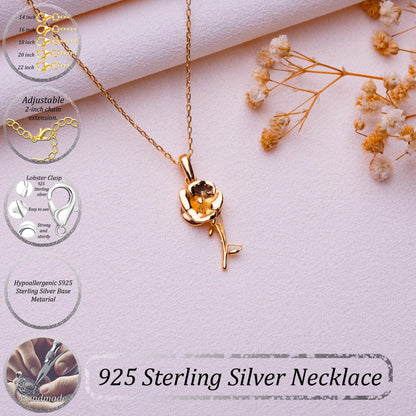 Poppy Flower Necklace • California Poppy Pendant • Birth Month Flower Jewelry•Personalized Gift for Her•Nature Birthflower Necklace Jewelry