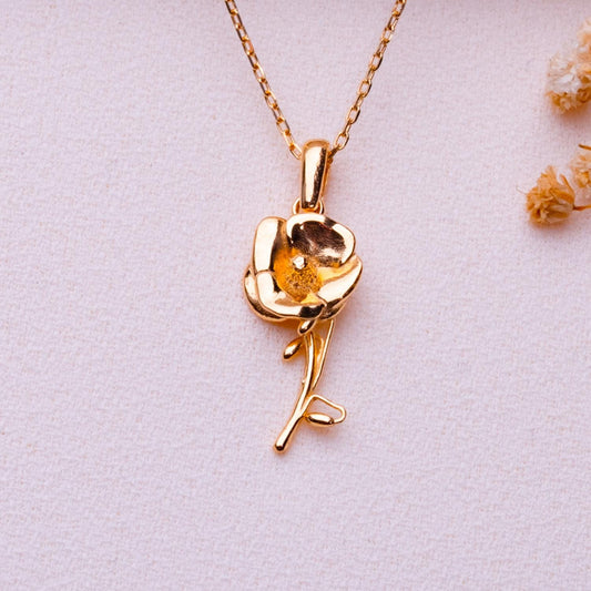 Poppy Flower Necklace • California Poppy Pendant • Birth Month Flower Jewelry•Personalized Gift for Her•Nature Birthflower Necklace Jewelry