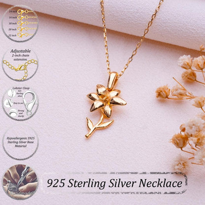 Lily Flower Necklace • Gold Birth Flower Pendant -Lily Jewelry Gift for Her-Birthflower Necklace-Flower Girl Gift-Floral Birth Month Jewelry