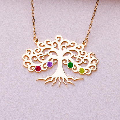 Tree of Life Birthstone Necklace • Grandma or Mom Gift • Bonsai Tree Pendant • Amethyst Tourmaline Peridot Jewelry • August Birthstone Gift