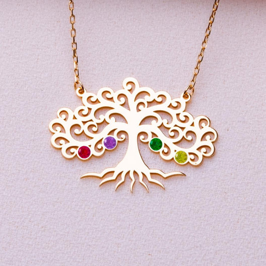 Tree of Life Birthstone Necklace • Grandma or Mom Gift • Bonsai Tree Pendant • Amethyst Tourmaline Peridot Jewelry • August Birthstone Gift