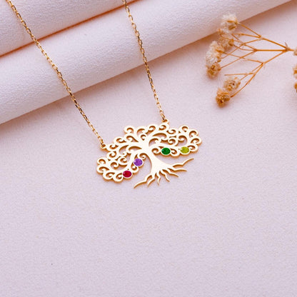 Tree of Life Birthstone Necklace • Grandma or Mom Gift • Bonsai Tree Pendant • Amethyst Tourmaline Peridot Jewelry • August Birthstone Gift