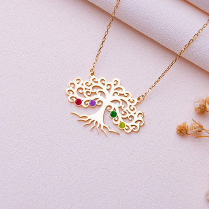 Tree of Life Birthstone Necklace • Grandma or Mom Gift • Bonsai Tree Pendant • Amethyst Tourmaline Peridot Jewelry • August Birthstone Gift