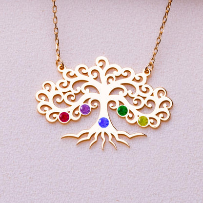 Tree of Life Birthstone Necklace • Family Tree Pendant • Personalized Jewelry Gift-Peridot Birthstone Necklace-Birthday or Anniversary Gift