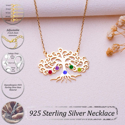 Tree of Life Birthstone Necklace • Family Tree Pendant • Personalized Jewelry Gift-Peridot Birthstone Necklace-Birthday or Anniversary Gift