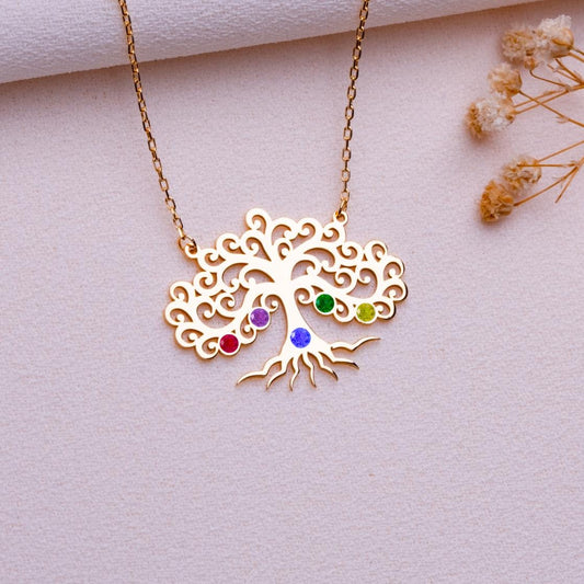 Tree of Life Birthstone Necklace • Family Tree Pendant • Personalized Jewelry Gift-Peridot Birthstone Necklace-Birthday or Anniversary Gift