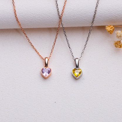 Heart Birthstone Necklace • Tiny Gold Heart Pendant with Charm • Personalized Birthstone Jewelry Gift • Dainty Heart Necklace • Gift for Her