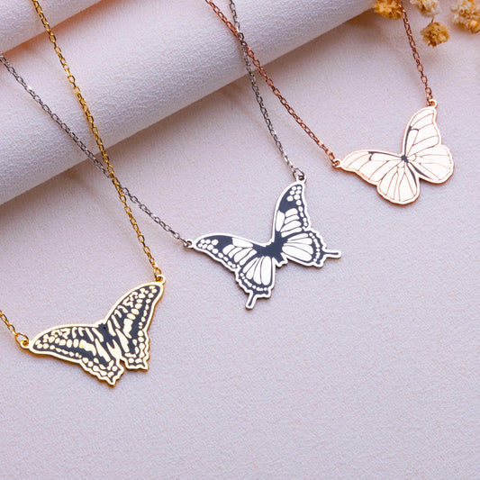 Butterfly Necklace • Dainty Pink or Silver Butterfly Pendant • Pave Butterfly Charm Jewelry • Monarch Butterfly Gift • Cute Necklace for Her
