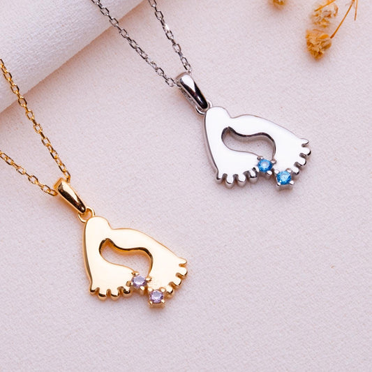 Personalized Baby Footprint Necklace • Newborn Feet Jewelry • Birthstone Gift for Mom • Dainty Footprint Pendant-Custom Baby Gift for Women