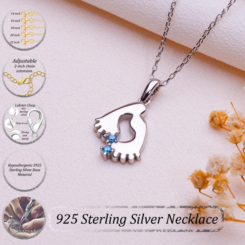 Personalized Baby Footprint Necklace • Newborn Feet Jewelry • Birthstone Gift for Mom • Dainty Footprint Pendant-Custom Baby Gift for Women