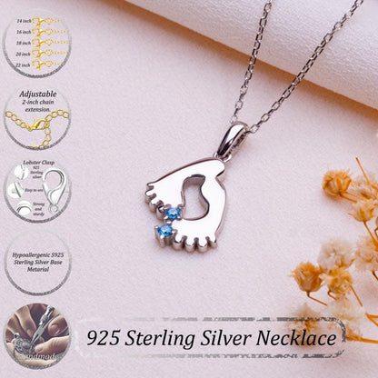 Personalized Baby Footprint Necklace • Newborn Feet Jewelry • Birthstone Gift for Mom • Dainty Footprint Pendant-Custom Baby Gift for Women