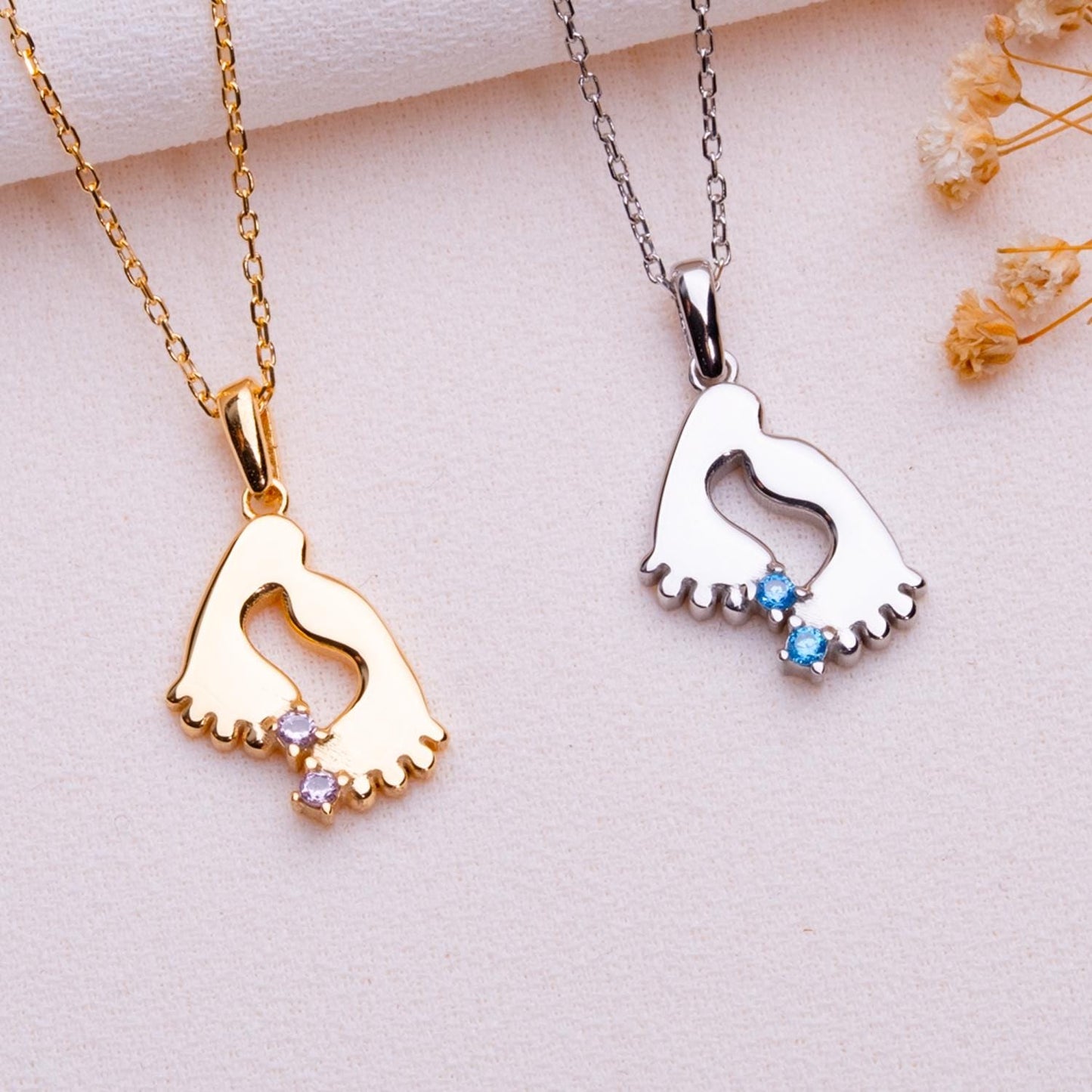 Personalized Baby Footprint Necklace • Newborn Feet Jewelry • Birthstone Gift for Mom • Dainty Footprint Pendant-Custom Baby Gift for Women