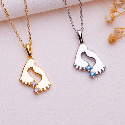 Personalized Baby Footprint Necklace • Newborn Feet Jewelry • Birthstone Gift for Mom • Dainty Footprint Pendant-Custom Baby Gift for Women