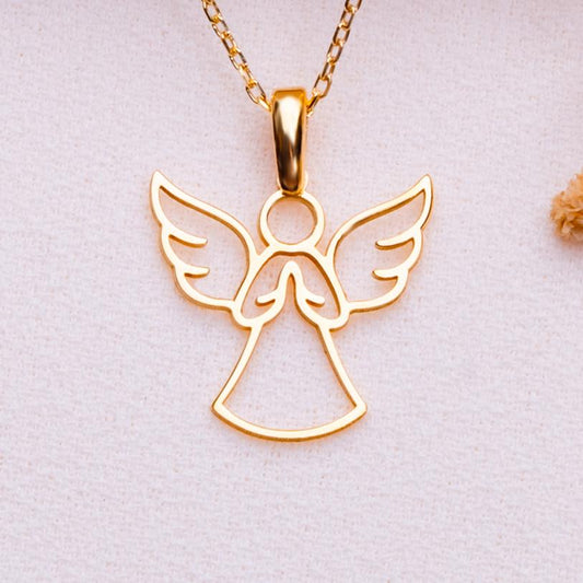 Guardian Angel Necklace • Gold Angel Wings Pendant • St.Michael Protection Jewelry • Baptism Gift-Memorial Christian Necklace-Catholic Charm