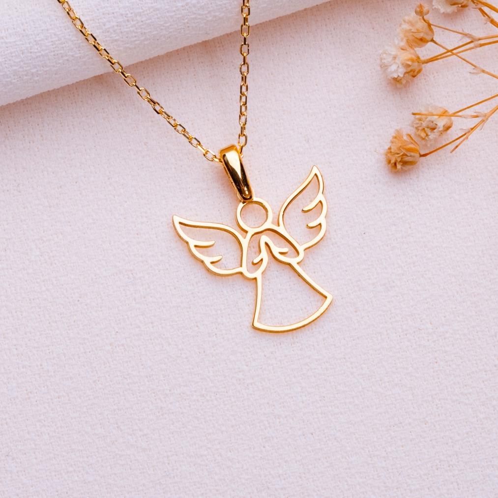 Guardian Angel Necklace • Gold Angel Wings Pendant • St.Michael Protection Jewelry • Baptism Gift-Memorial Christian Necklace-Catholic Charm