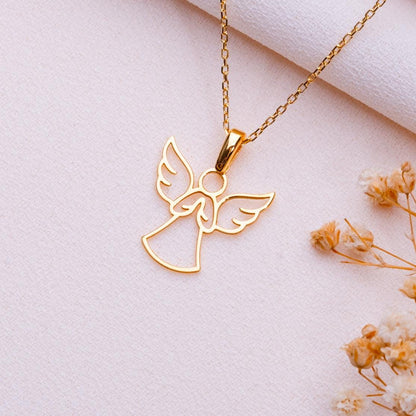 Guardian Angel Necklace • Gold Angel Wings Pendant • St.Michael Protection Jewelry • Baptism Gift-Memorial Christian Necklace-Catholic Charm