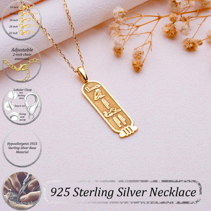 Personalized Egyptian Hieroglyphics Necklace • Gold Ankh Pendant • Custom Name Jewelry-Ancient Egypt Symbol-Mythology Talisman Gift for Her.