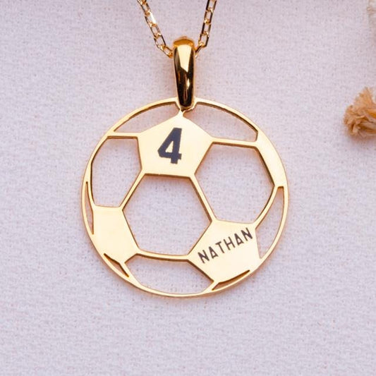 Personalized Soccer Necklace • Custom Football Number & Name Pendant-Handmade Sports Gift for Boy-Gold Soccer Charm-Athlete Jewelry for Him