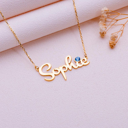 Custom Name Necklace • December Birthstone Pendant • Gold Jewelry Gift for Women • Personalized Name Jewelry • New Mom Necklace