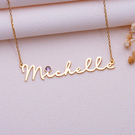 Custom Name Charm Necklace • December Birthstone Jewelry • Anniversary Gift for Wife • Personalized Nameplate Pendant for Grandma