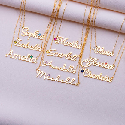 Personalized Name Necklace • Birthstone Pendant for Women • October Birth Month Jewelry • Custom Gift for Her • Dainty Handmade Necklace