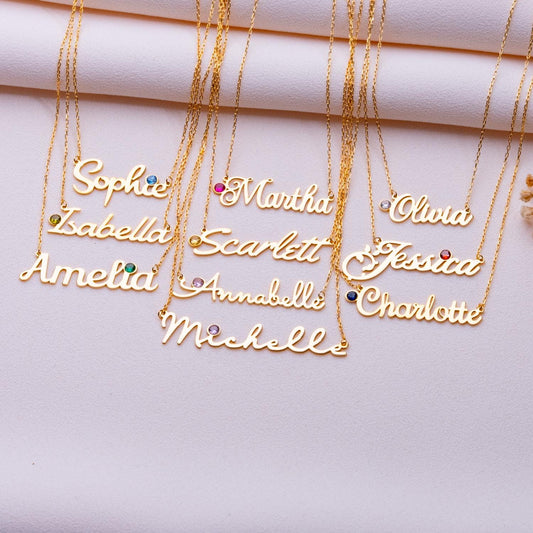 Personalized Name Necklace • Birthstone Pendant for Women • October Birth Month Jewelry • Custom Gift for Her • Dainty Handmade Necklace