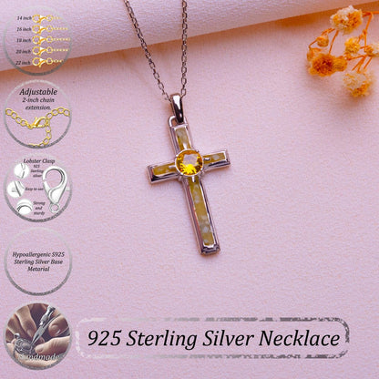Jade Cross Necklace with Birthstone - Silver Cross - Sideways Jesus Charm, Dainty Resin Pendant-Cute Pearl Gift-Glitter Cross for Her or Him