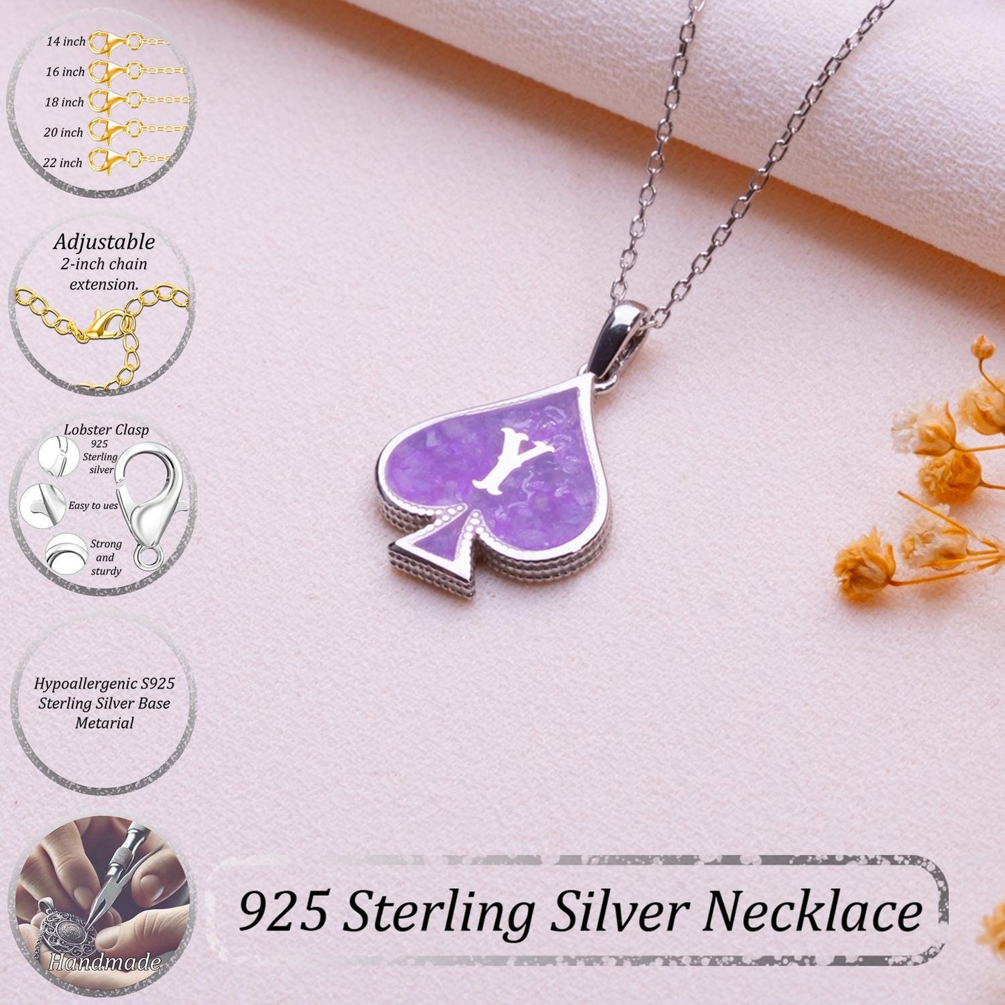 Handmade Amethyst Initial Necklace-Personalized Name Pendant, Letter Charm Jewelry-Birthday Gift-Mom Gift-Anniversary Gift-Christmas Present