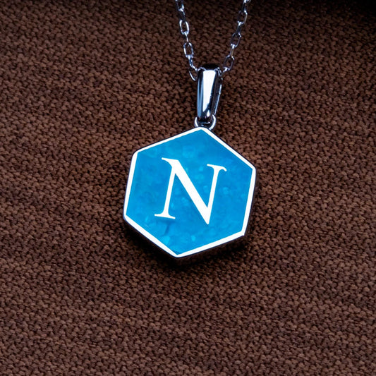 Blue Agate Pendant with Initial-Moss Agate Necklace-Silver Initial Charm-Personalized Jewelry Gift for Her Him,Natural Stone Letter Necklace