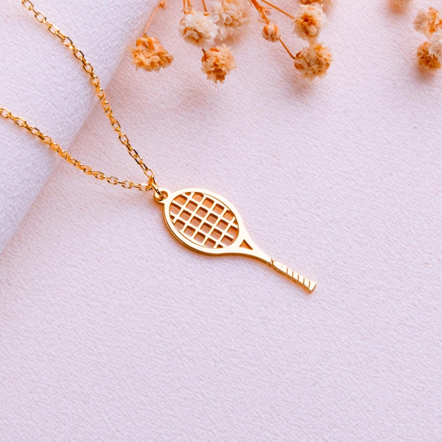 Tennis Racket Necklace • Gold Sports Jewelry • Tennis Charm Gift for Her or Him-Athlete Birthday Gift • Tennis Lover Necklace•Racket Pendant