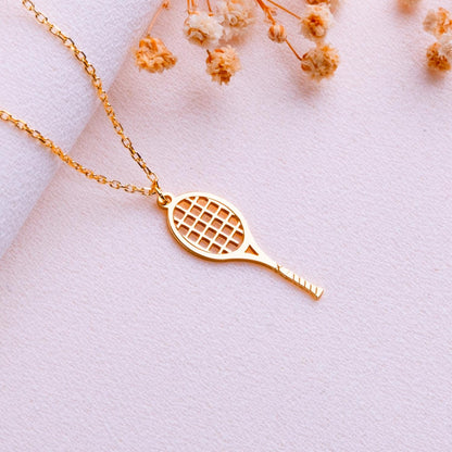 Tennis Racket Necklace • Gold Sports Jewelry • Tennis Charm Gift for Her or Him-Athlete Birthday Gift • Tennis Lover Necklace•Racket Pendant