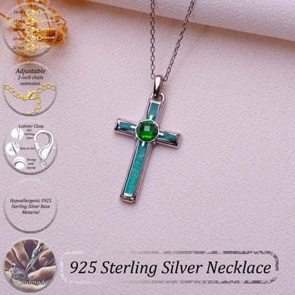 Birthstone Cross Necklace: Sterling Silver, Gold Plated, Gothic Jewelry