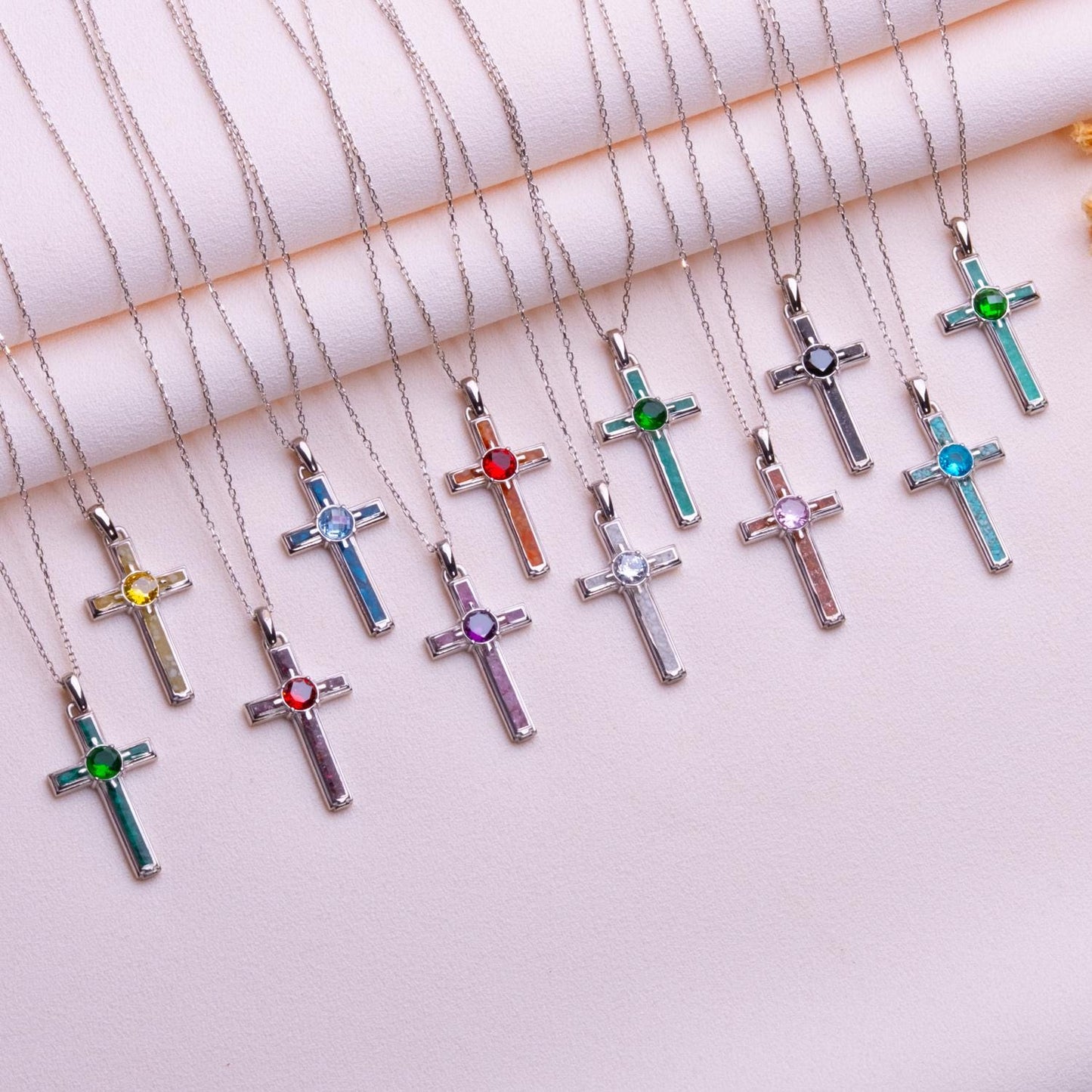 Birthstone Cross Necklace: Sterling Silver, Gold Plated, Gothic Jewelry