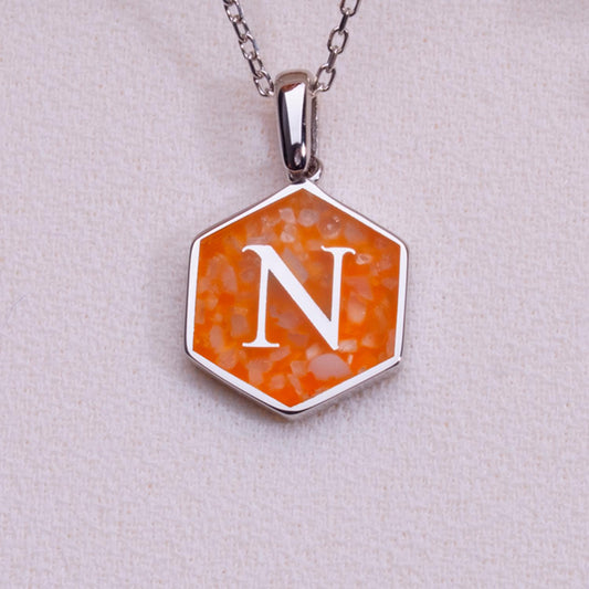 Orange Agate Pendant with Initial-Orange Agate Necklace-Initial Charm-Personalized Jewelry Gift for Her Him,Natural Stone Letter Necklace.