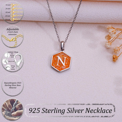 Orange Agate Pendant with Initial-Orange Agate Necklace-Initial Charm-Personalized Jewelry Gift for Her Him,Natural Stone Letter Necklace.