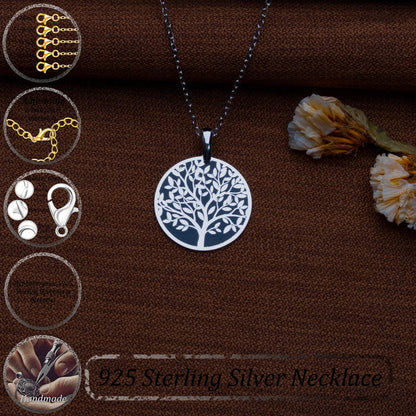 Tree of Life Necklace – 925 Sterling Silver Medallion Pendant, Family Tree Jewelry, Spiritual Nature Gift for Her, Boho Tree Charm Necklace