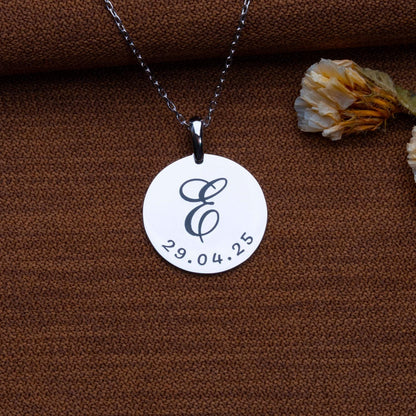 Custom Date Initial Necklace – Personalized Disc Necklace - Dainty Gold Jewelry with Wedding Date - Anniversary Gift for Mom - Gift for Her